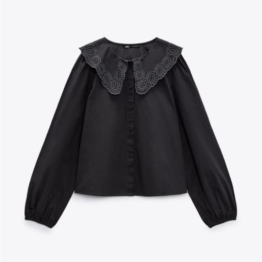 Zara embroidered poplin top with collar NEW WITHOUT TAGS